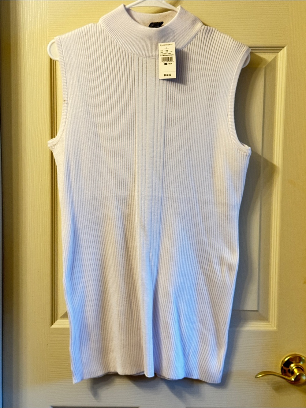 Ashley Stewart Ribbed Sleeveless Mock Neck Top - Light Lavender